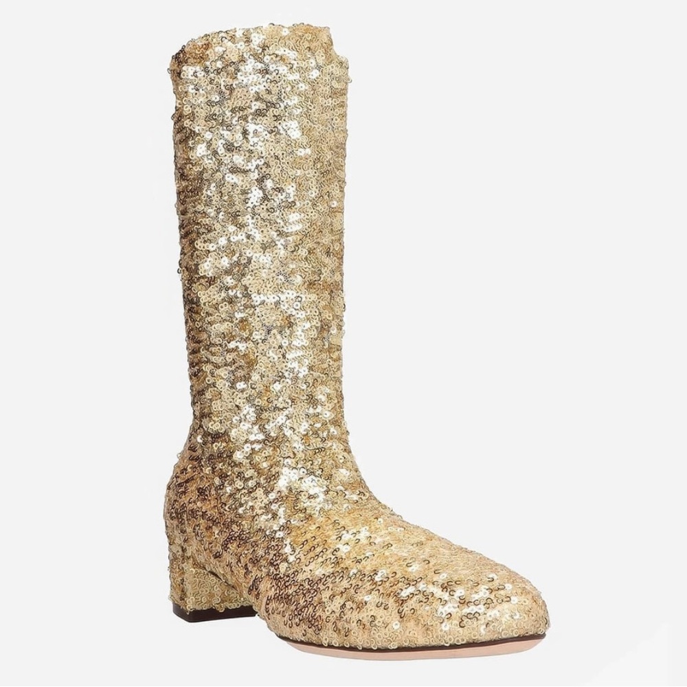 Dolce & Gabbana Gold Sequined Stretch Boots